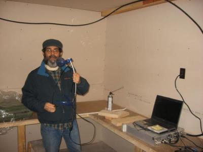 Abdel sets up equipment